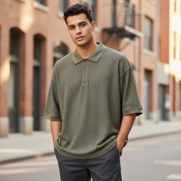 The Territory Ahead Other - The Territory Ahead Men's 2XL Gray- Green Polo Waffled Cotton Golf Casual